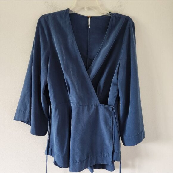 FREE PEOPLE | Grand Piano Wrap Top Navy Blue Sz L - Picture 3 of 6